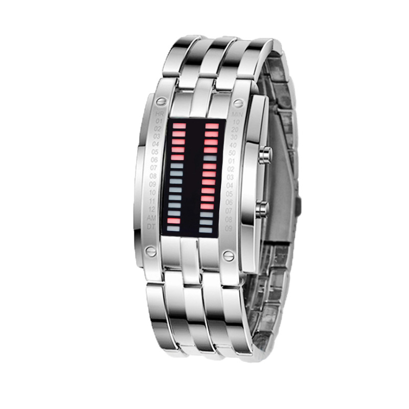 Tungsten Steel Texture Trend Korean Binary Led Men And Women Watch Waterproof Lava Electronic Watch