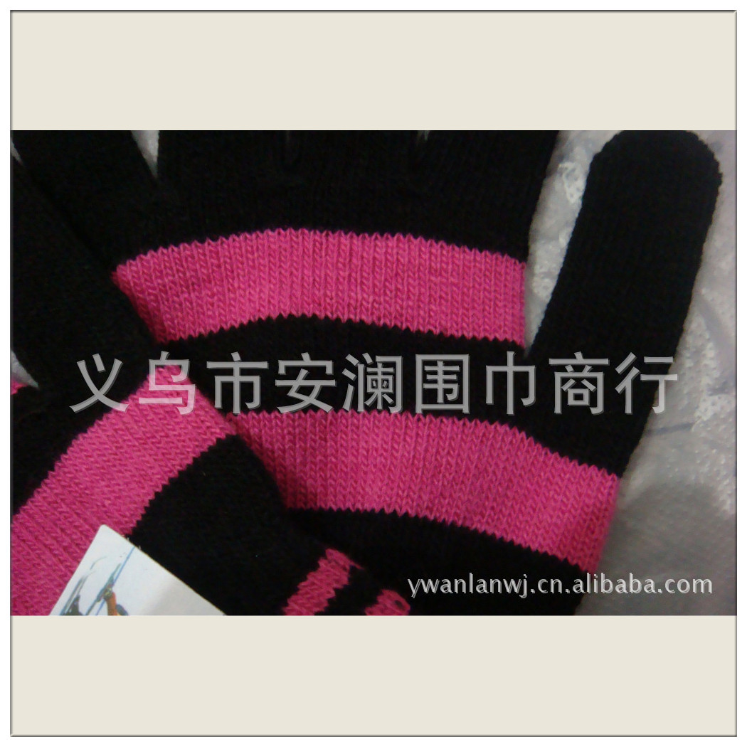 Promoción de descuento de fibra acrílica para adultos de dos colores rosa roja a rayas guantes de punto mágicos guantes de punto cálidos fábrica al por mayor