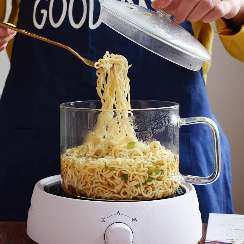 耐热耐高温透明大容量玻璃泡面碗明火加热微波带盖带把防烫易清洗|ru