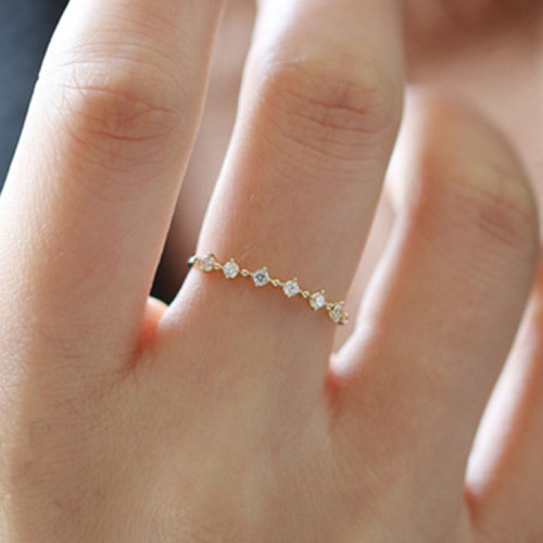 s925 sterling silver plated 14K gold super beautiful broken zirconium diamond ring finger extremely fine Japanese foreign trade versatile small fresh appearance
