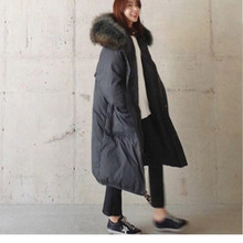2020冬季新品韓國東大門加厚過膝長款繭型超大毛領白鴨絨羽絨服女