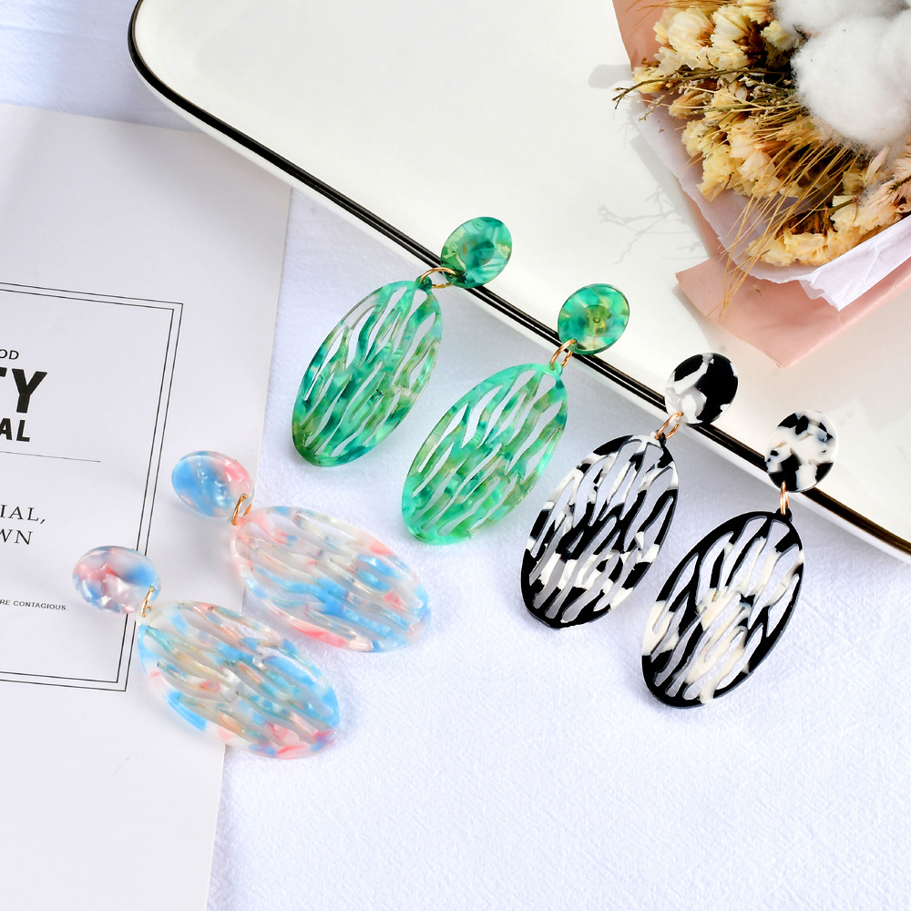 新款欧美大牌速卖通女神耳饰耳环亚克力镂空椭圆醋酸耳坠厂家批发