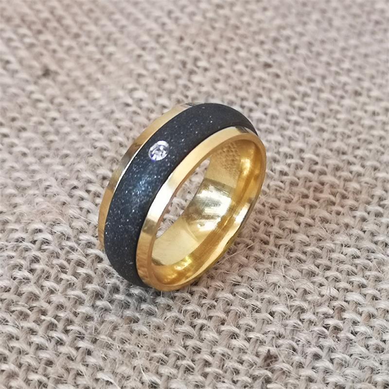 1 Piece Fashion Round Stainless Steel Inlay Artificial Diamond Couple Rings