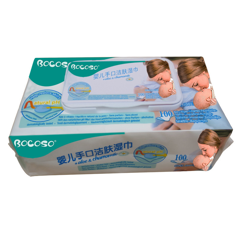 Boncoz baby wipes 100 with lid baby hand wet tissue anti-red ass factory wholesale postage