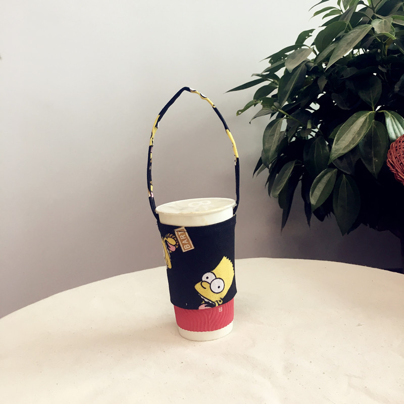 奶茶水杯套 帆布袋手摇杯袋 饮料手提袋 手拎杯袋卡通图案