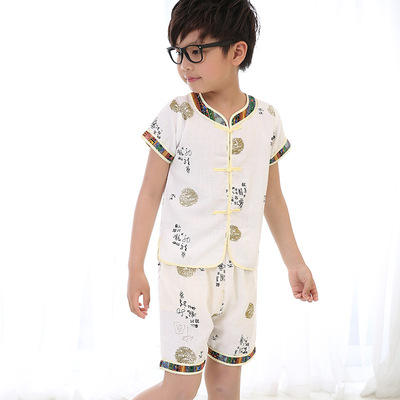 夏季儿童唐装男童中小童功夫演出服短裤男宝宝中国风民族