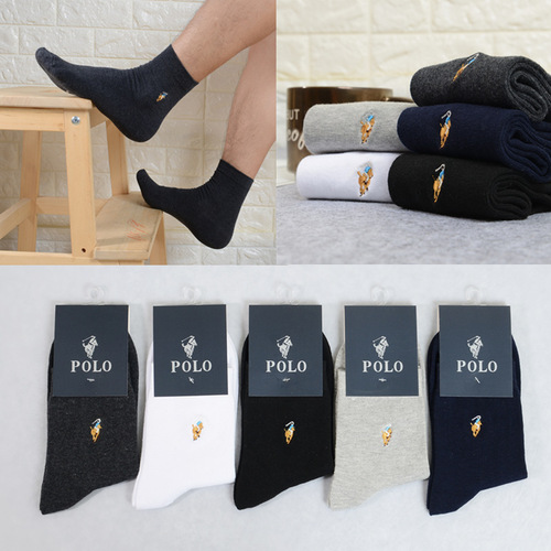200-Needle Polo Paul Autumn/Winter Sock Gift Box Set for Men - Four-Season 100% Cotton Embroidered Crew Socks