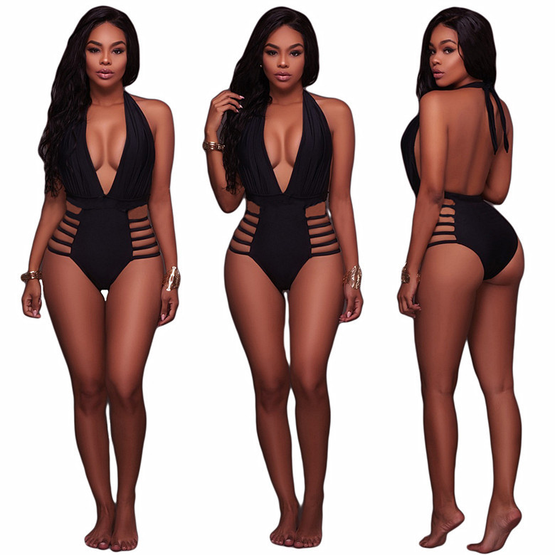  solid color one-piece hollow open back bikini NSHL2668