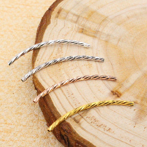 S925 sterling silver bent tube flash tube silver tube plated with yellow rose gold DIY handmade hand and anklet bead accessories tube