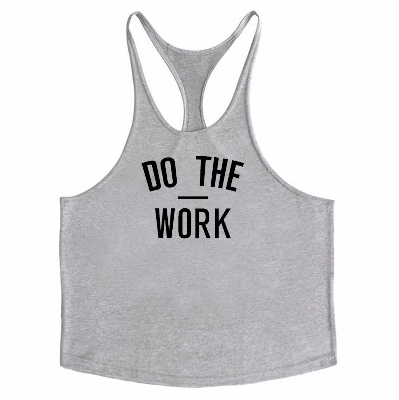 Impresión popular de la letra HACEN EL TRABAJO músculo fitness chaleco ejercicio profundo excavación algodón deportes chaleco en forma de I para hombres