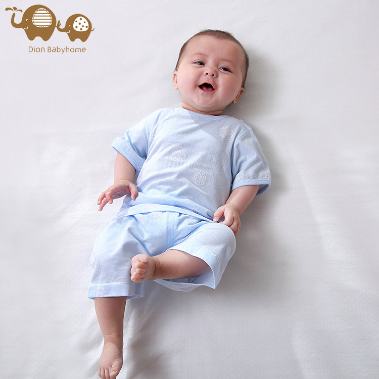 厂货纯棉短袖儿童居家服套装 代发全棉无痕肩扣0-3岁儿童短裤套装