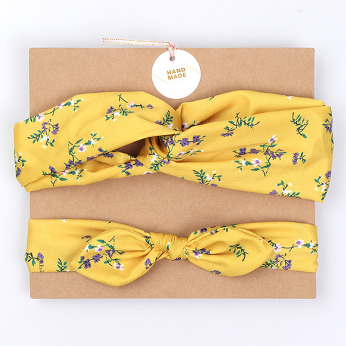 Polyester digitally printed parent-child headband set, cross-knotted bunny ears headband, holiday parent-child elastic headband