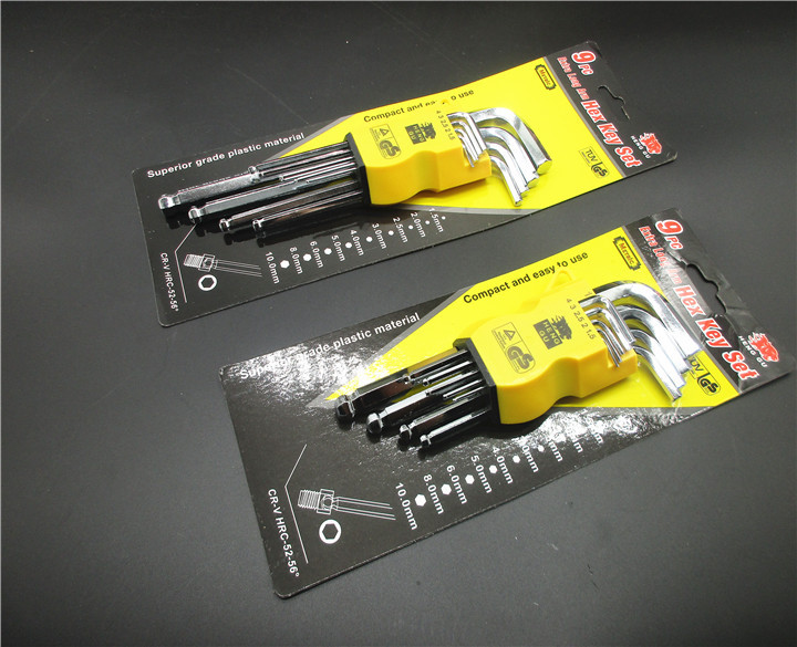 批发钒钢紧固工具9件套装中长加长六角型米字中空孔内六角扳手