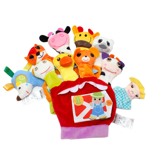 DOLERY baby gloves cartoon animal finger dolls with ringing paper early education parent-child interactive hand toys
