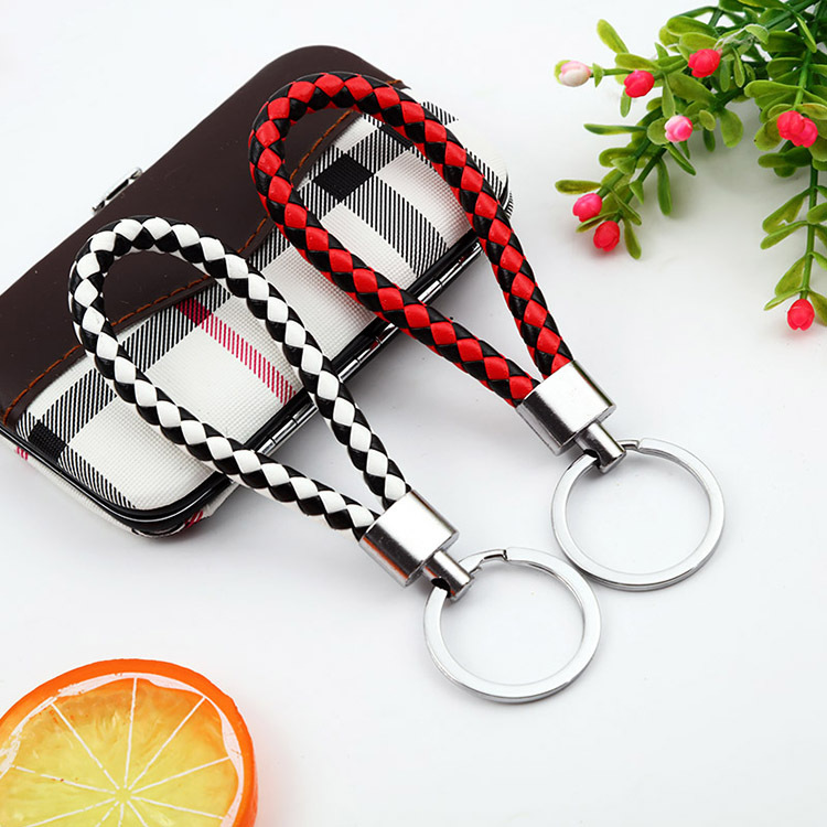 厂家直销 创意简约PU皮绳手工编织情侣钥匙扣链 男女士钥匙扣批发|ru