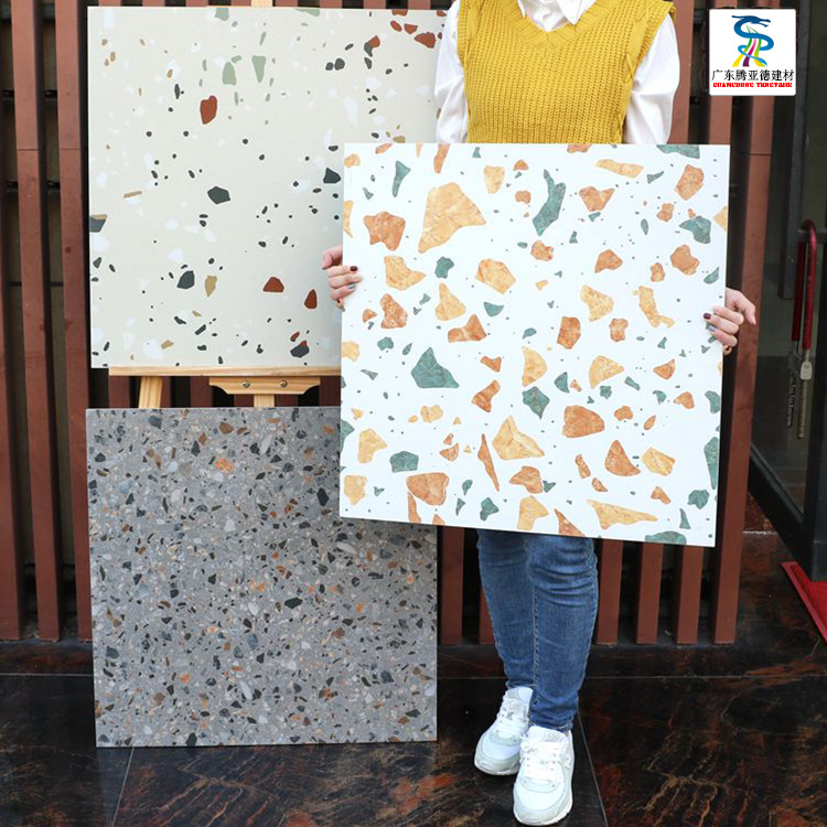 彩色水磨石600x600仿古磚奶茶店瓷磚服裝店防滑地板磚飯店地磚