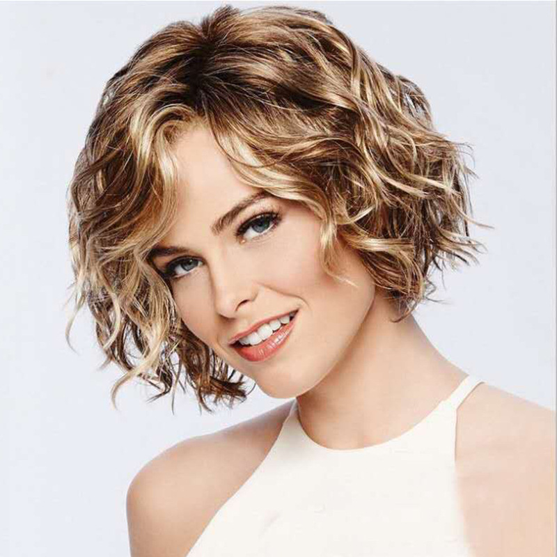 Hot sale European and American WIG slant bangs fluffy short curls WIG Amazon AliExpress factory wholesale Hot sale European and American WIG slant bangs fluffy short curls WIG Amazon AliExpress factory wholesale
