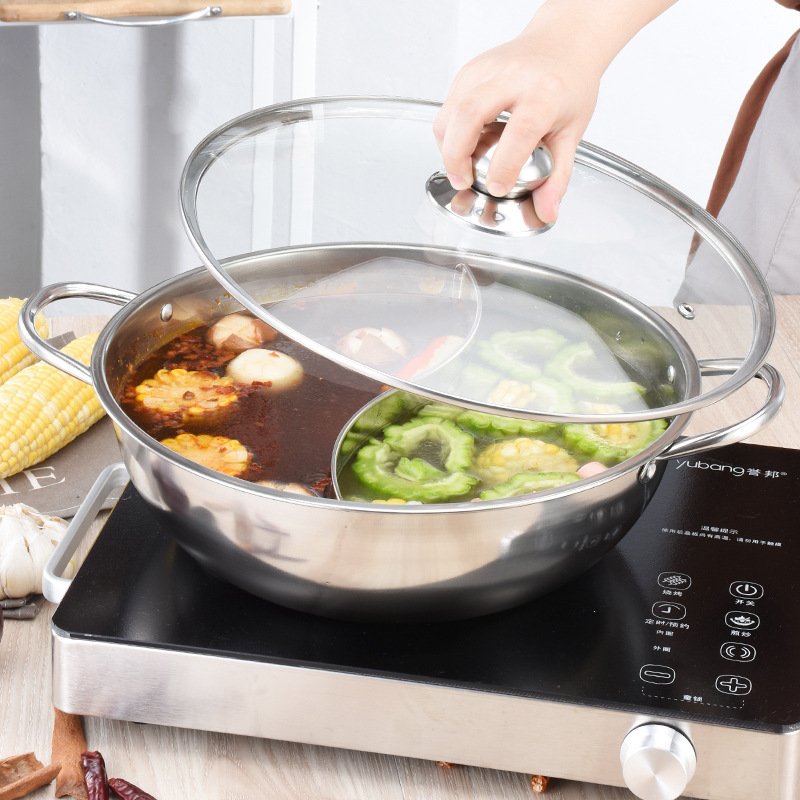 thickening Stainless steel two-flavor hot pot Fondue pot Two flavor pot Commercial chafing dish pot Little Sheep Clear pot