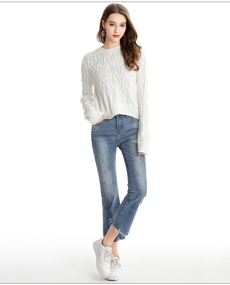 solid color round neck pullover sweater NSYH22106