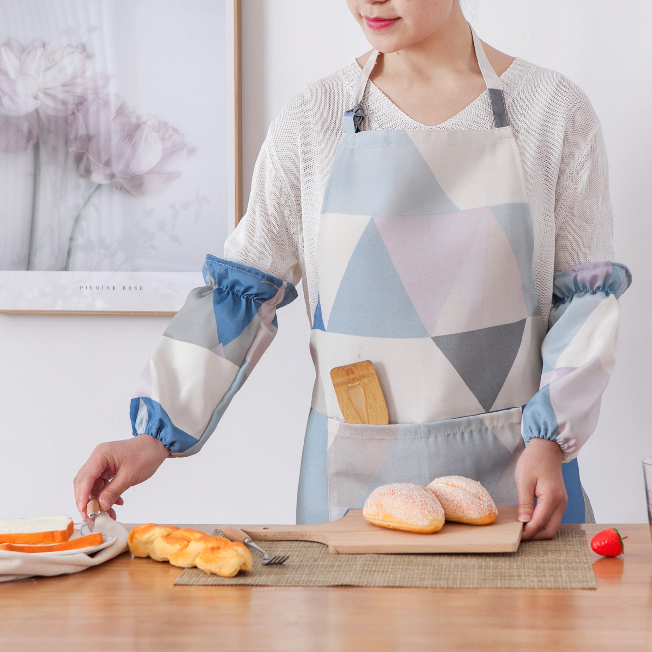 防水现代简约情侣无袖布艺家居厨房烘焙围裙做饭男女围腰厨师罩衣