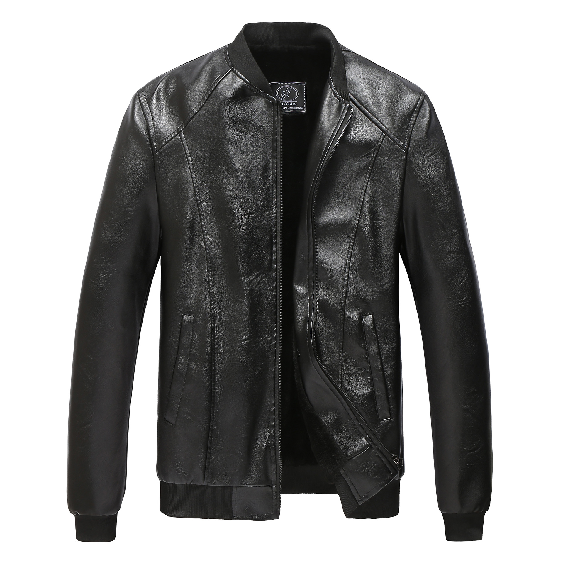 Youth new pattern man Washed leather Autumn and winter Middle and old age Collarless Thick section Plush leather clothing Mid length version