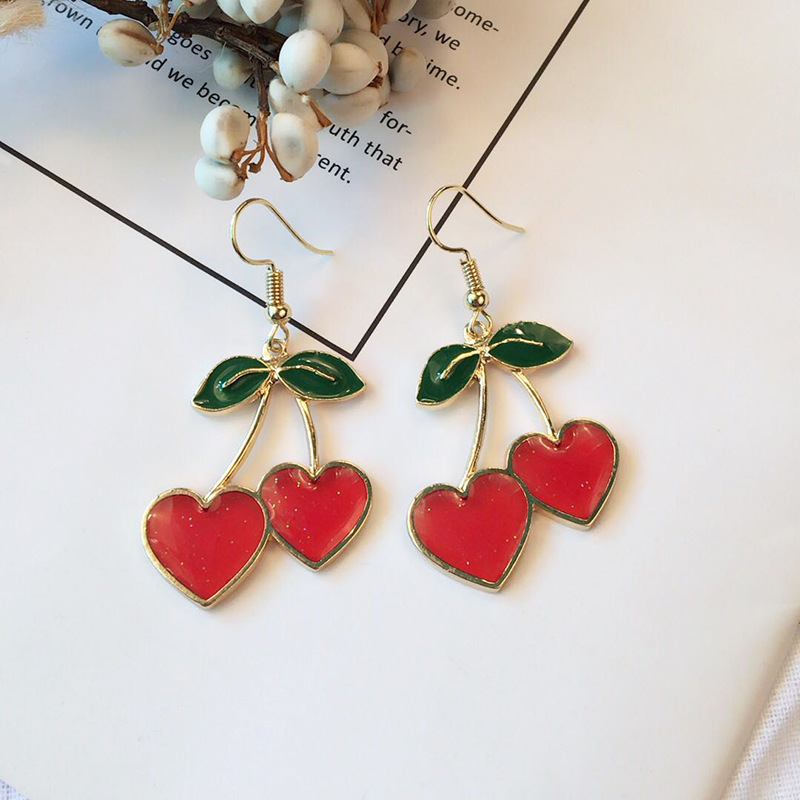 Korean version of cherry heart dripping oil alloy earringspicture3