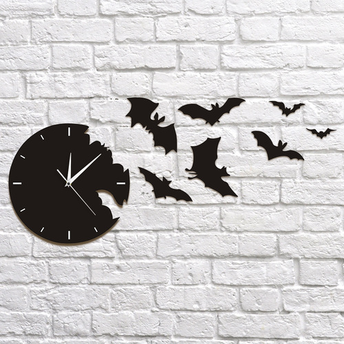 Mirror Wall Clock, Trendy and Personal, 3D Wall Sticker Clock Decor, Bat-Shaped Wall Clock