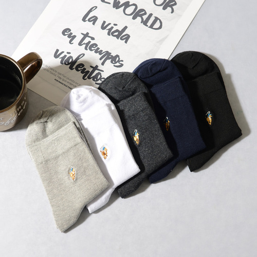 200-Needle Polo Paul Autumn/Winter Sock Gift Box Set for Men - Four-Season 100% Cotton Embroidered Crew Socks