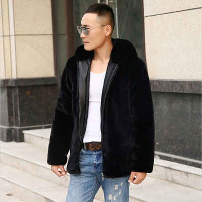 spirit Guy leather and fur coat Sociology Winter clothes new pattern Mink cashmere Mid length version Youth Hooded Large cotton-padded clothes