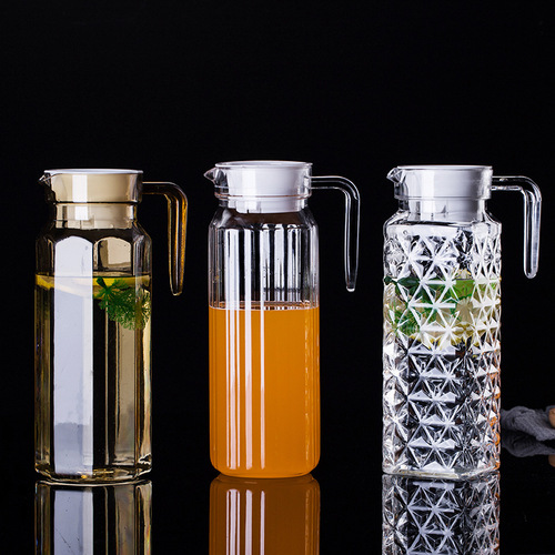 PC Zahu Acrylic Striped Pitcher, Plastic Cold Water Kettle, Transparent Cool Water Jug, Octagonal Pot, Juice Container, Floral Tea Pot