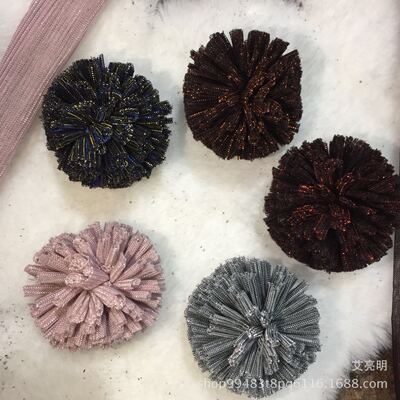 OEM创意款金丝弹力网毛球加工 5cm带金线多色弹力网球 服装辅料