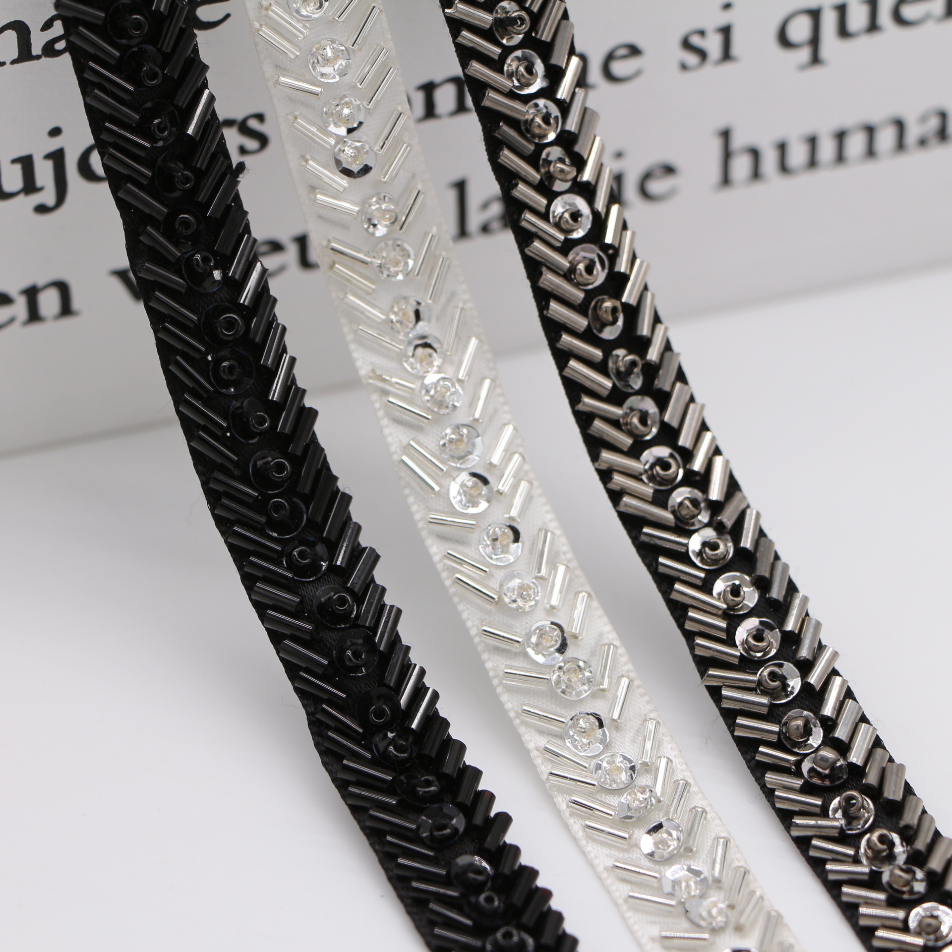 1.2cm宽厂家现货2分玻璃管亮片钉珠花边领子手工diy服装辅料配件