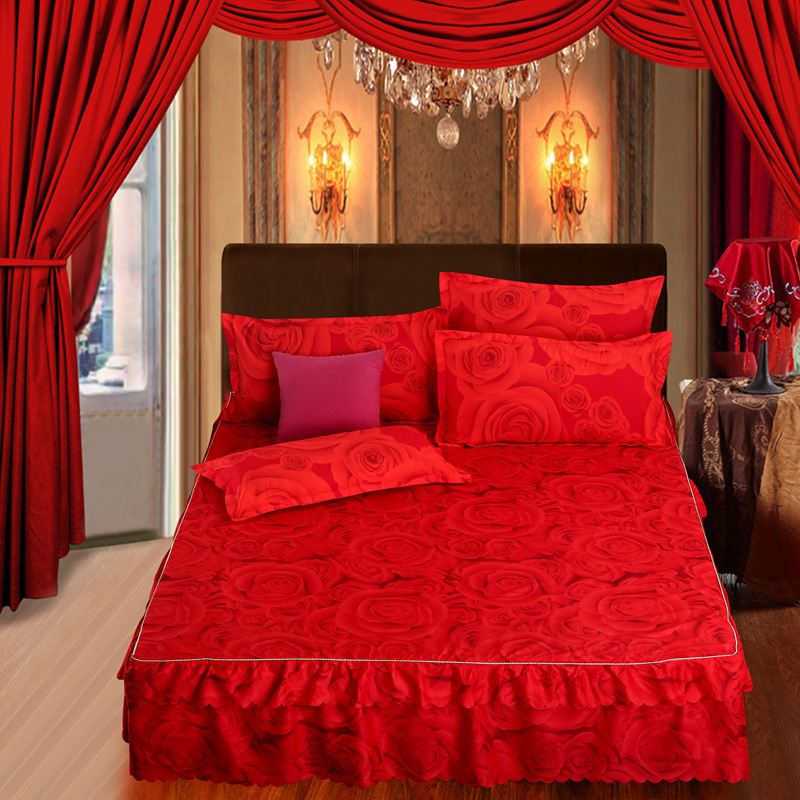 厂家婚庆单件床罩床裙批发床笠床垫套保护套韩版花边床单子供微商|ru