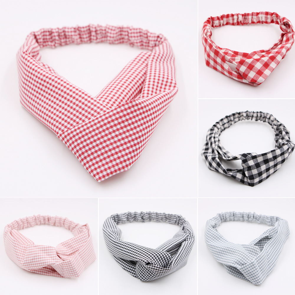 Fabric Size Checkered Cross Elastic Korean Wash Ladies Wild Cross Hair Band display picture 1