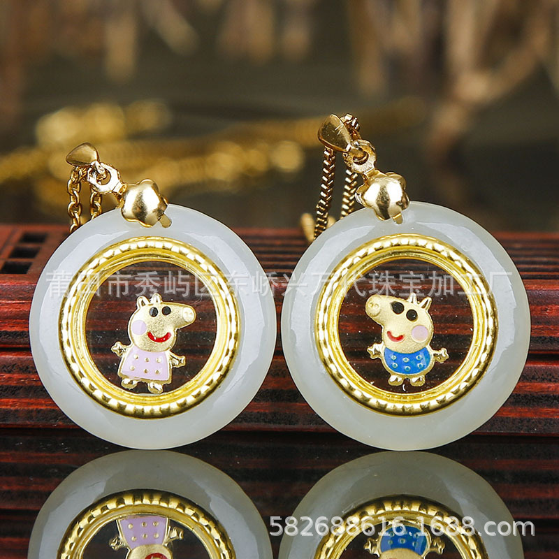 金镶玉 和田玉猪吊坠 金镶玉平安扣吊坠 会销礼品批发