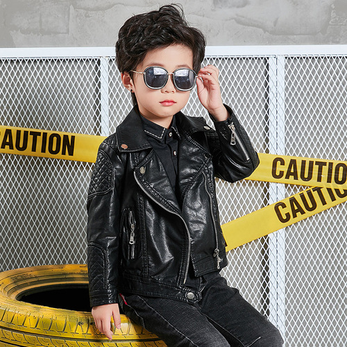 2024 Spring and Autumn New Children's Clothing Boys' Leather Clothes Handsome Children's Jacket Lapel Trendy Motorcycle Tops for Small and Medium-sized Children