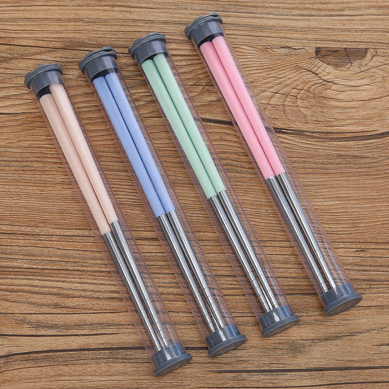 T304 Stainless steel chopsticks travel portable student tableware Japanese Wheat non-slip chopsticks tableware Gift box