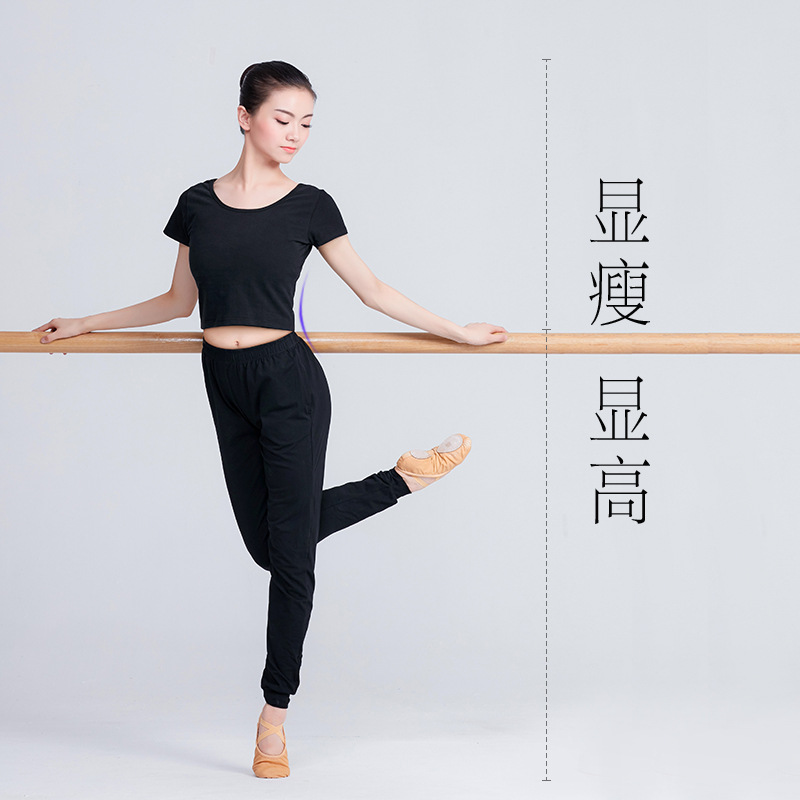 Ropa de baile para adultos nueva práctica deportiva superior ombligo camiseta negro manga corta yoga fitness Jazz Ropa de baile image 4