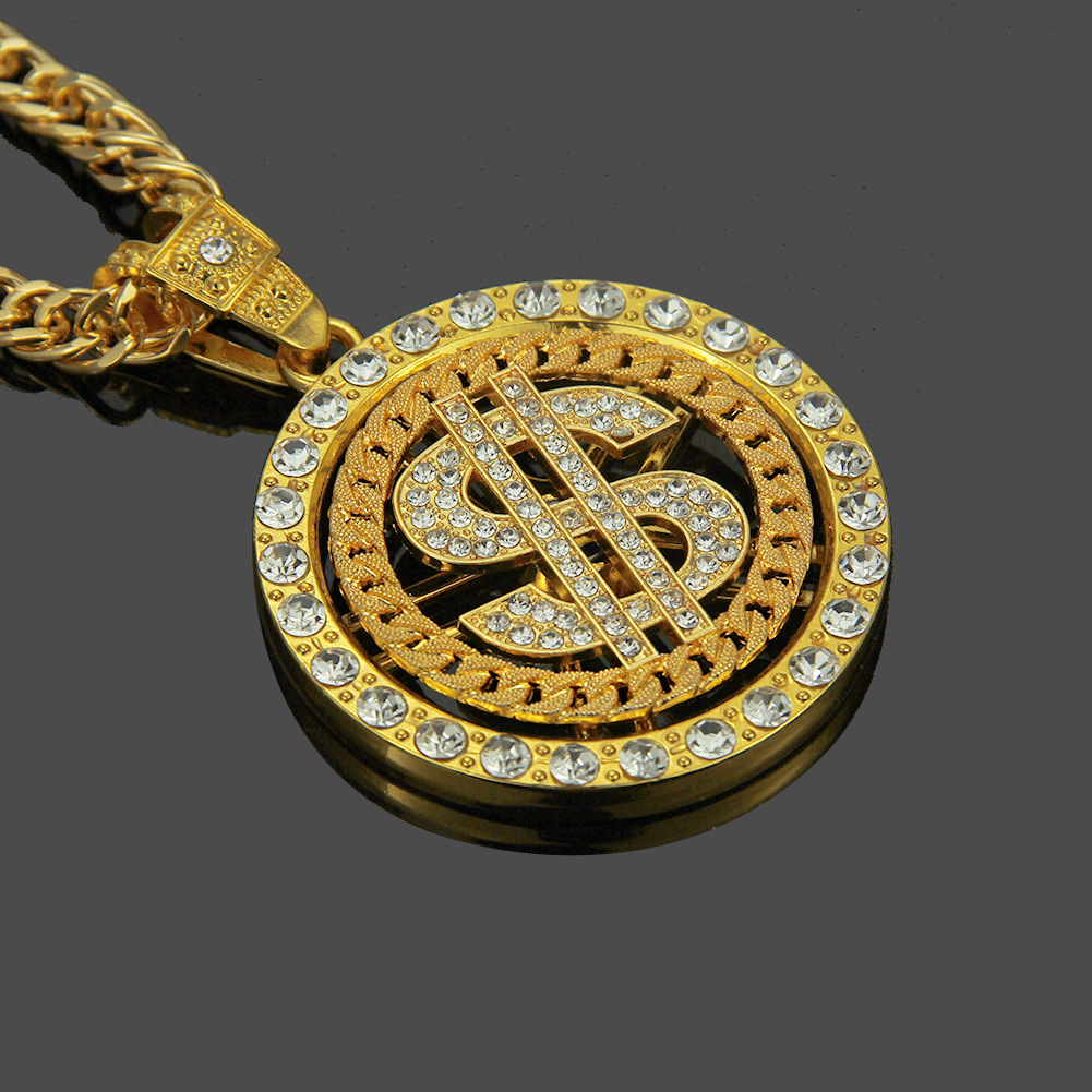 European and American hip-hop diamond-studded dollar rotating pendant necklace