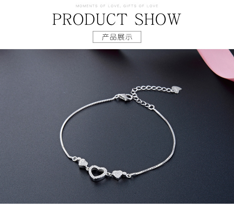 Bijoux Coréens Coeur Diamant S925 Bracelet En Argent Bijoux Simples En Gros display picture 2