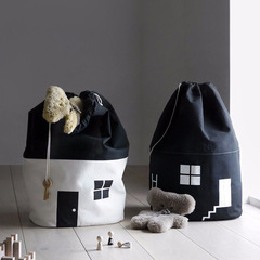 ins small house mouth bag black and white pure cotton canvas toy children's room decoration storage bag 