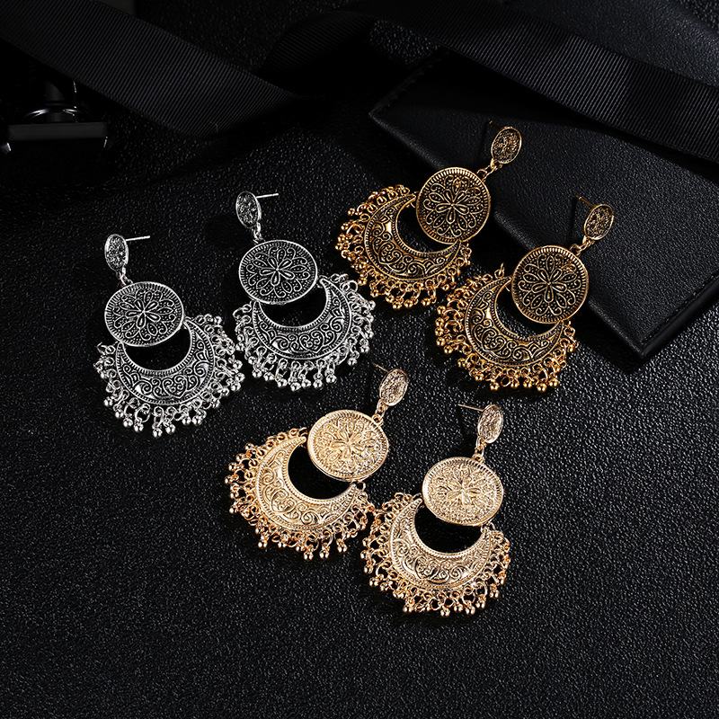 Tassel Earrings Bohemian Sun And Moon Sculpted Round Bead Tassel Ladies Earrings display picture 2