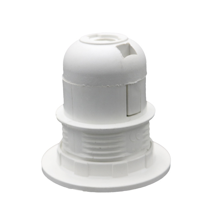 厂家欧规E27塑料灯头led螺口半牙卡式灯头落地灯配件配单环白黑色