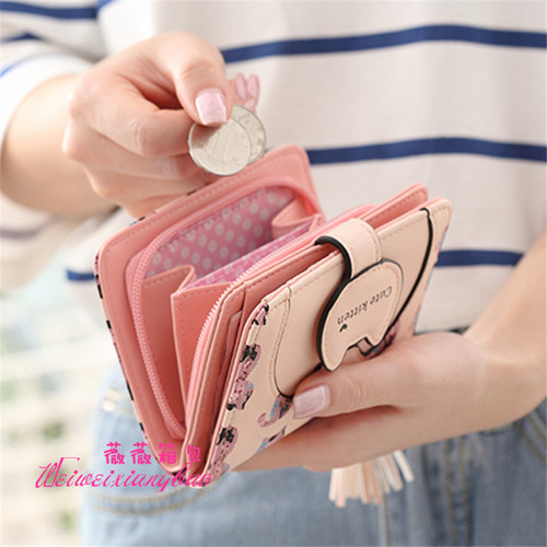 新款韩版学生可爱短款钱包女两折拉链小清新多功能女士折叠小钱夹