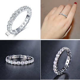厂家外贸 镶水钻石女戒指 单排满圈钻戒指 简约求婚戒指批发 水晶