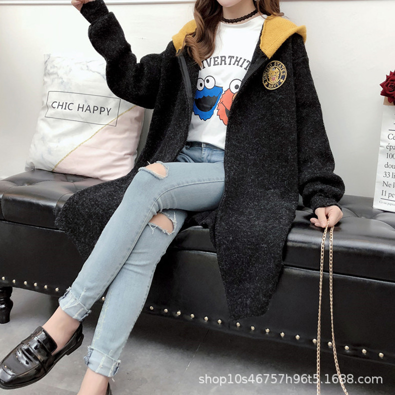 2018秋季新款热卖毛针织衫韩版长款字母卡通开衫 厂家直销|ms