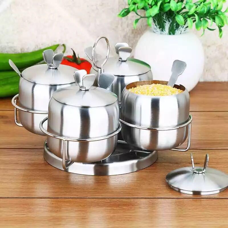 美厨不锈钢调味罐套装四件套家用厨房用品欧式旋转式油盐罐盐罐子|ms