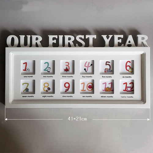 Baby Creative Photo Frame Photo Album Infant Commemorative Album 12 Months Growth Dustproof Wooden Photo Frame Wall Hanging Desktop Handprint