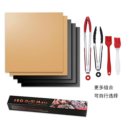 亚马逊 玻璃纤维不粘耐高温bbq烧烤垫套装 黑色铜色户外特氟龙垫