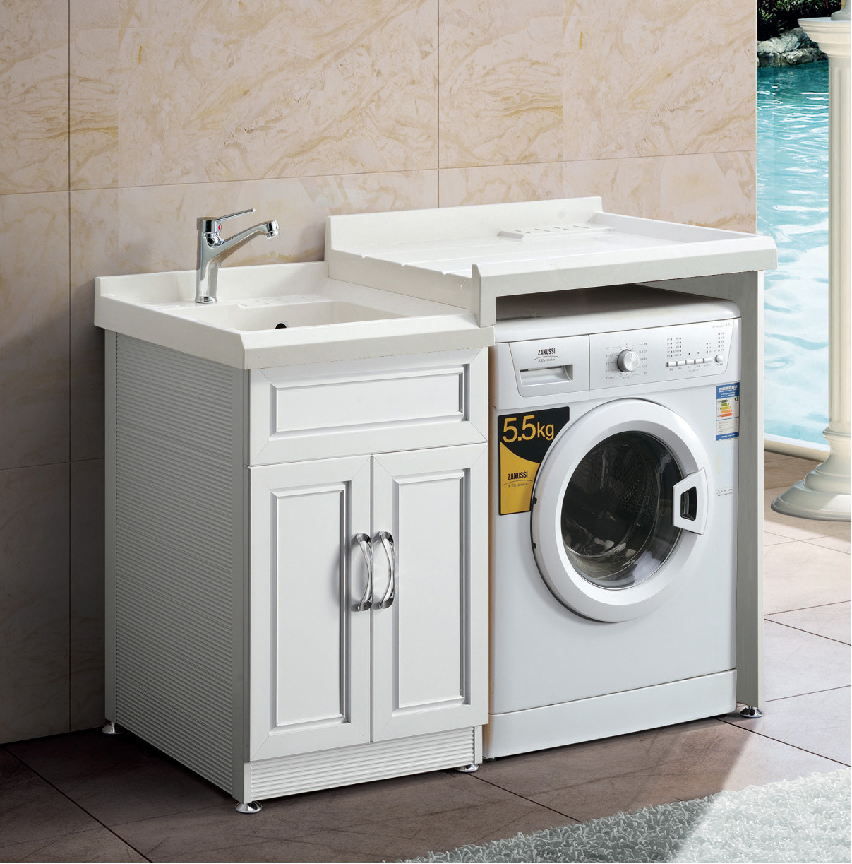 欧式太空铝洗衣机柜卫生间阳台洗衣机组合亚克力盆带搓衣板浴室柜